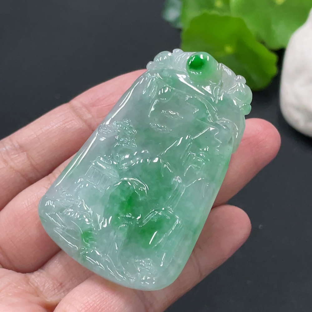 F34018416 Jadeite landscape pendant, total weight about 27g