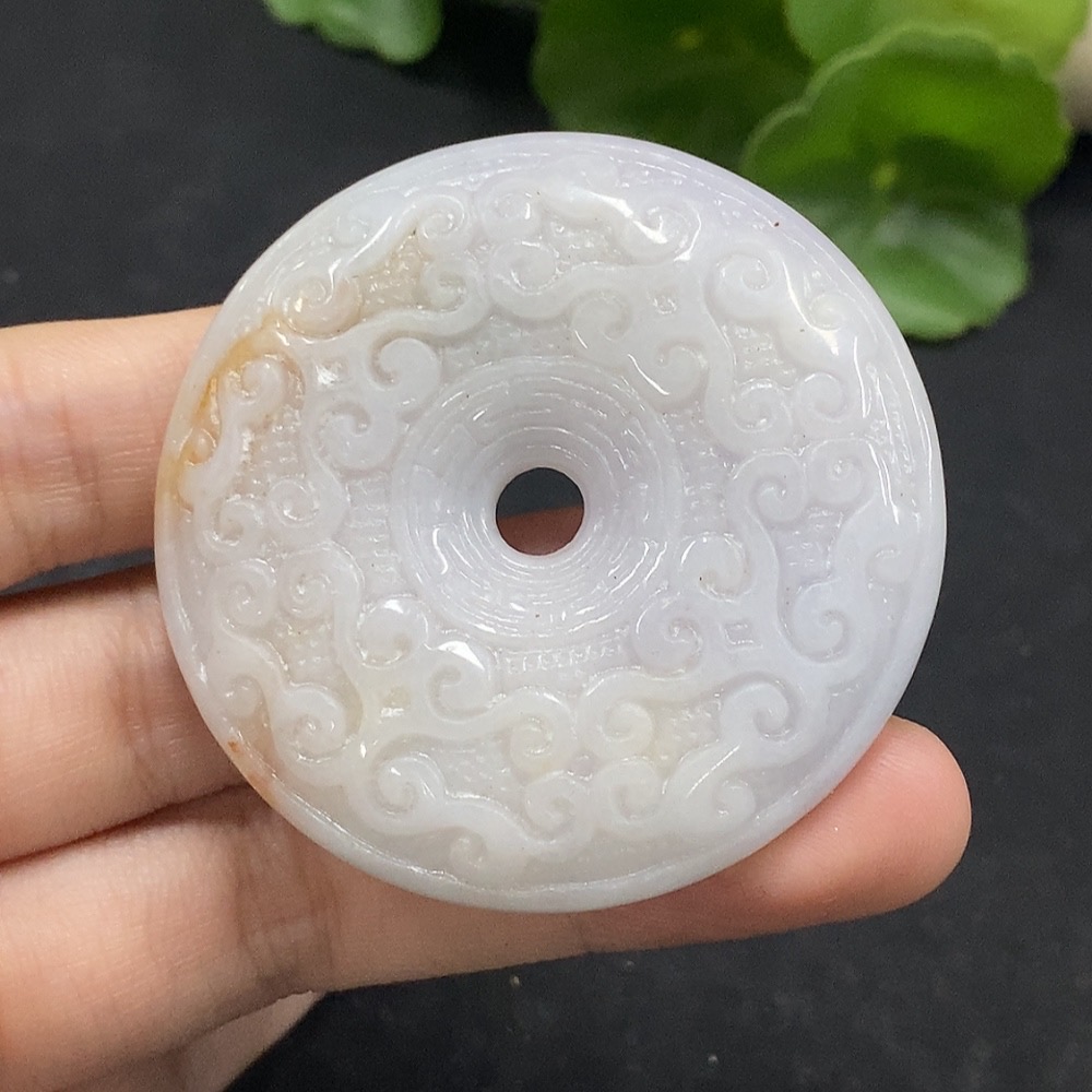 F34056749 Jadeite Safety Buckle Pendant, yellow part color origin undetermined, total weight approximately 49g