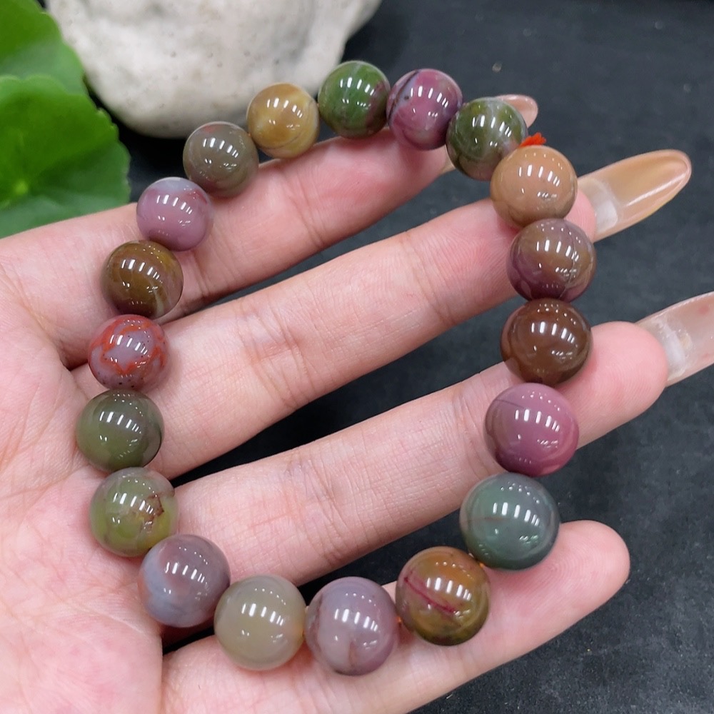 H32823149 Yanyuan Agate Bracelet with Visible Organic Matter, approx. 10.3mm beads, total weight approx. 31.3g