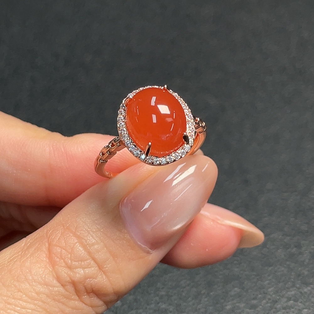 C32814865 South Red Agate Ring Non-Gold Adjustable Total Weight Approx.3.09g