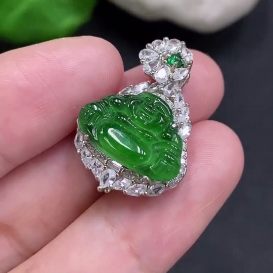 F34000010 Jadeite Buddha Inlay Piece Non-Gold Total Weight Approx.4g