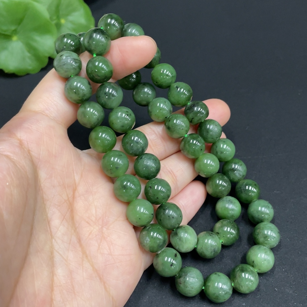 H34052739 Hetian Jade Jasper Bead Necklace, Approx. 9.8mm, Total Weight Approx. 69.8g