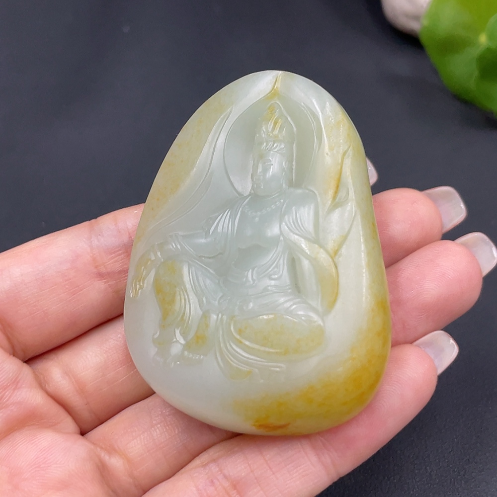 H22493106 Hetian Jade Seed Material Pendant Guanyin Undetermined Skin Color Origin Total Weight Approx. 74.4g