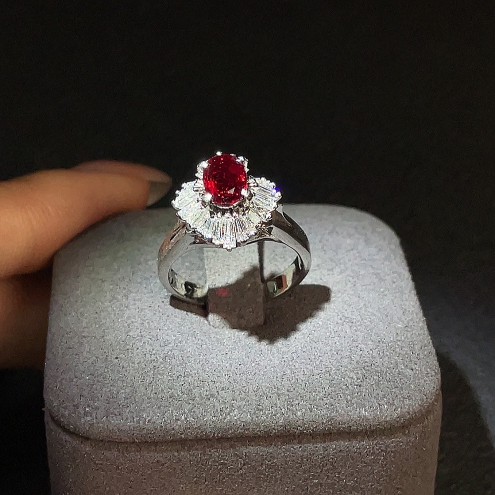 C30445359 Ruby Inlaid Ring Pt900 Size 10 Total Weight Approx. 6.81g With Diamond Accents