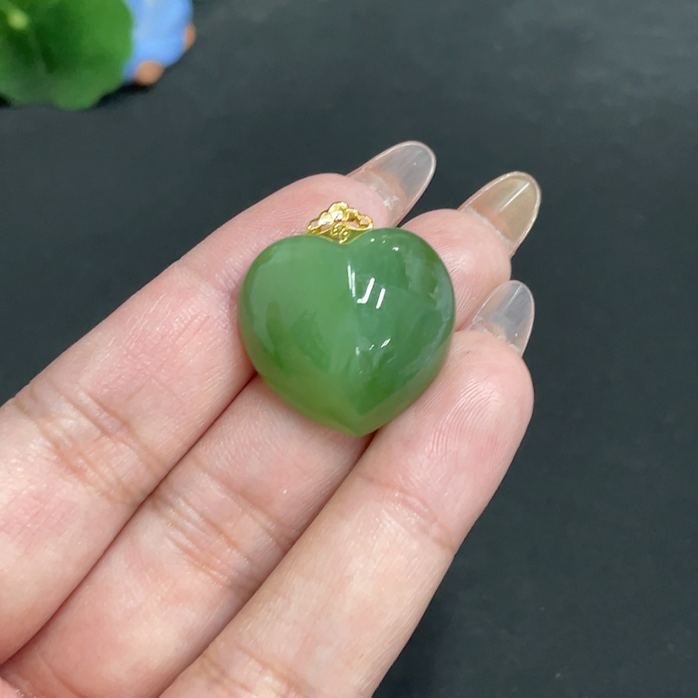 H32699609 Hetian Jade Pendant with Inlay - Heart, Total Weight Approx. 8.5g, 18k