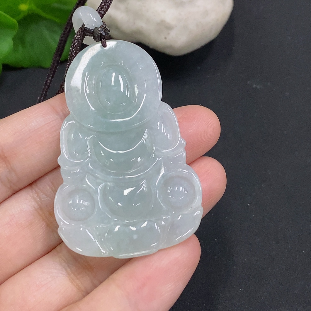 F35126230 Jadeite Guanyin Pendant Total Weight Including Rope Approx. 20.1g (Matching Beads Non-Grade A)