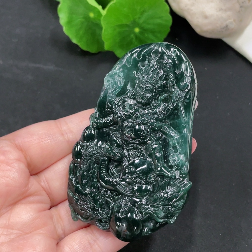 F34013854 Jadeite Fudo Myoo Statue with Base, Total Weight Approx. 61.37g