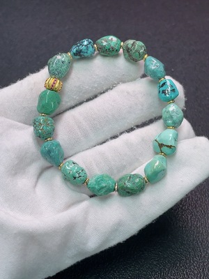 C34038427 Turquoise bead bracelet with mineral inclusions, non-gold, total weight approx.15.84g, bead size 10.3mm (mineral-included)