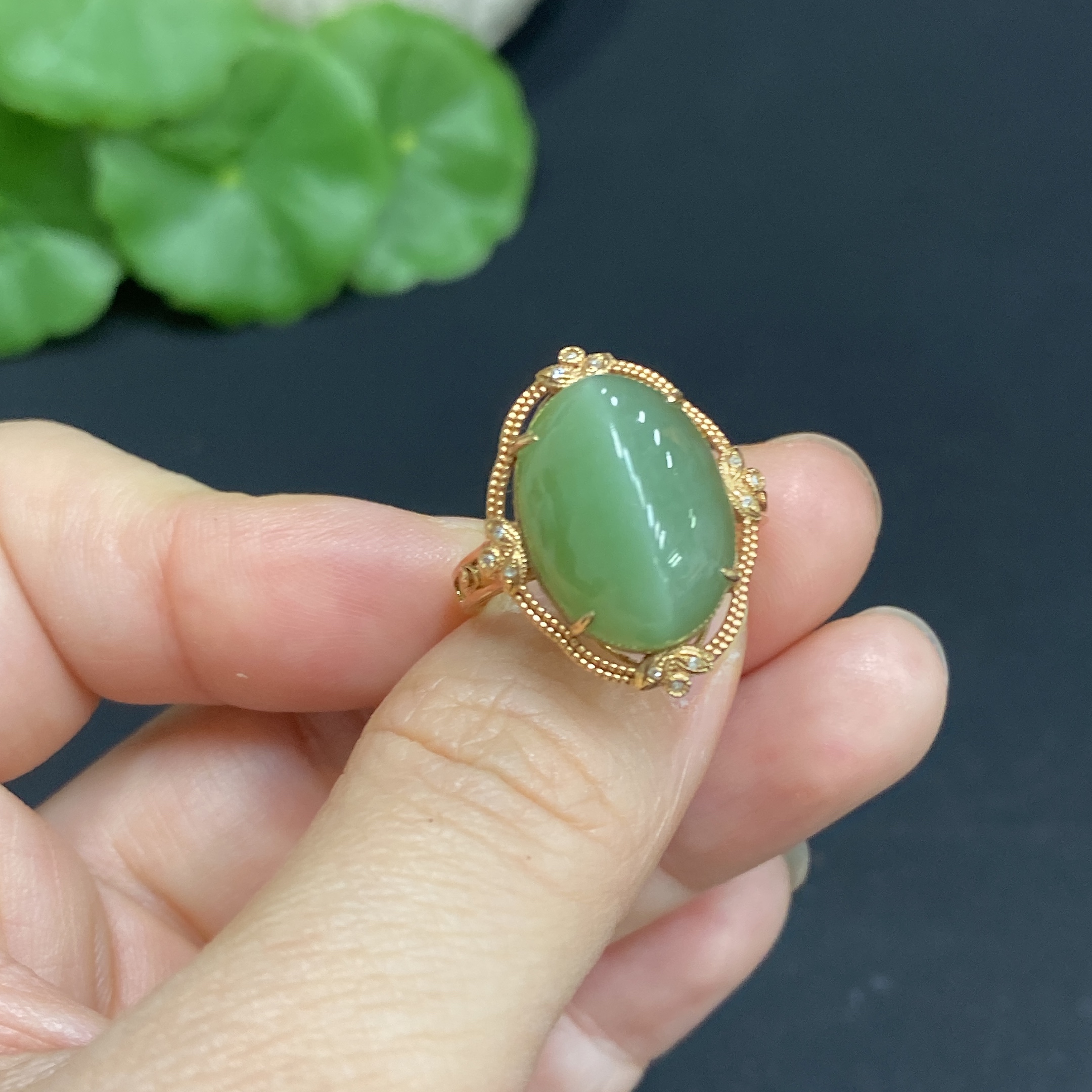 H34014389 Hetian Jade Inlaid Ring 18k Gold Size 15 Total Weight Approx. 3.2g