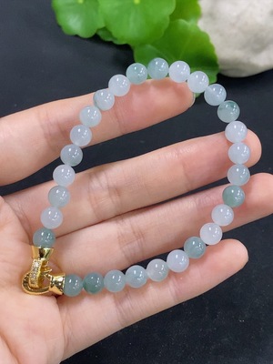 F46549273 翡翠手串 卡6.2mm左右 非金镶 货品总重约14.1g