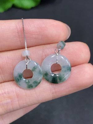 F35079278 Jadeite Donut Drop Earrings Non-Gold Setting Total Weight Approx. 2g