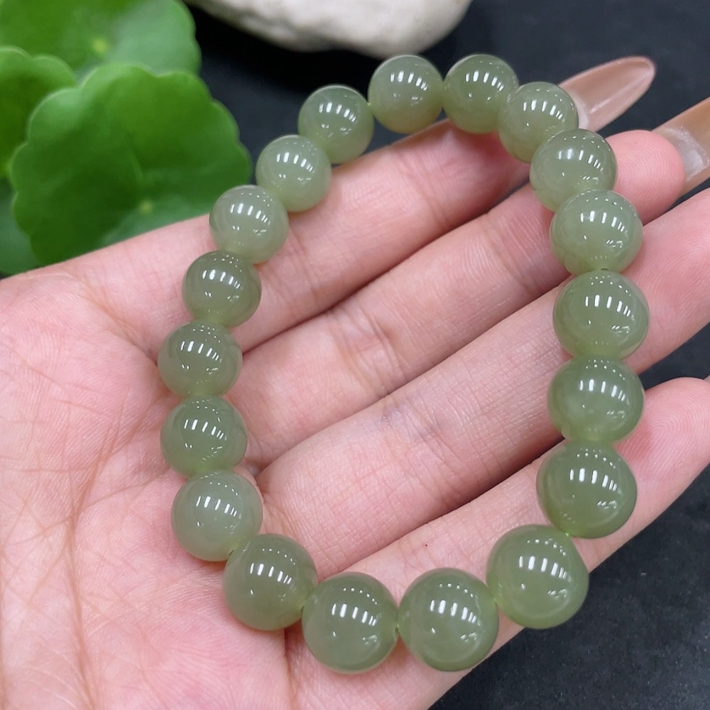 H32776950 Hetian Jade Bracelet, Approx. 9.7mm Beads, Total Weight About 29.6g