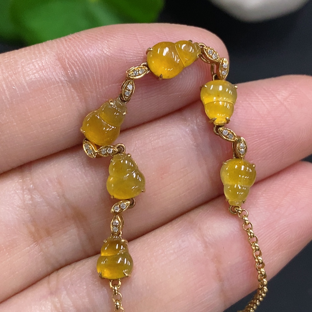 F27136142 Jadeite Gourd Inlaid Bracelet 18K Gold Total Weight Approx. 3.2g (Color Origin Undetermined)