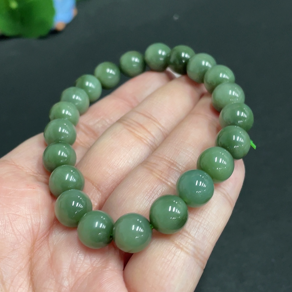 H28309147 Hetian Jade Bracelet, Approx. 9.5 mm Beads, Total Weight Approx. 30.8g