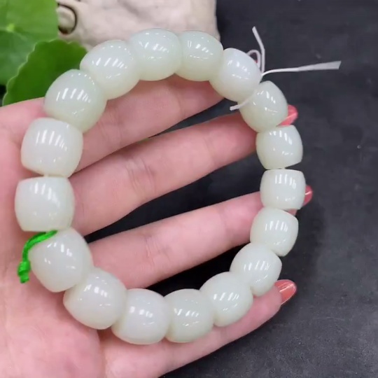 H34980440 Hetian Jade Bracelet, Approx. 12.7mm Beads, Total Weight Approx. 64.3g