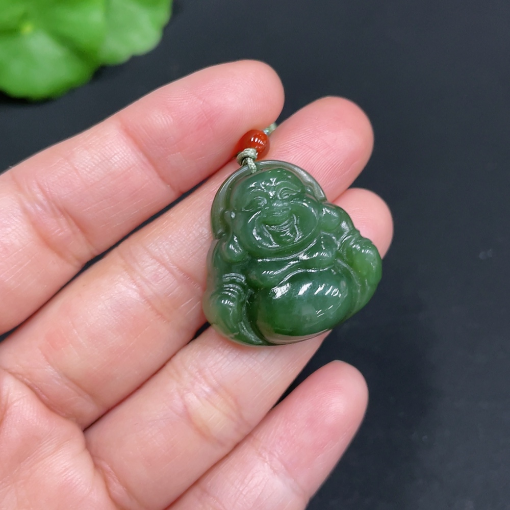 H34037751 Hetian Jade Jasper Pendant - Buddha Figure - Total Weight (with rope): 8.5g