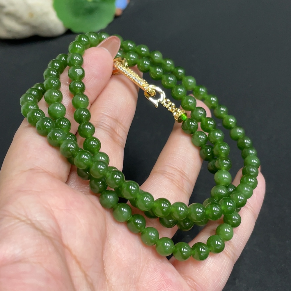 H34004545 Hetian Jade Bead Necklace Approx. 5.5mm Total Weight About 39.3g Non-Gold