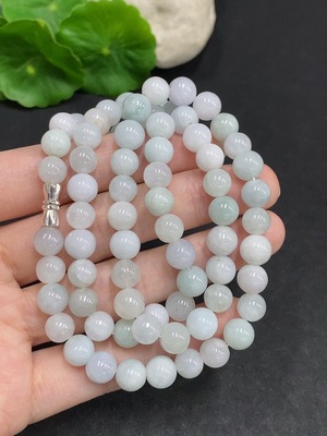 F34002270 Jadeite Beaded Necklace Approx. 7.5mm Non-Gold Total Weight Approx. 53.5g