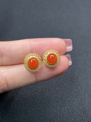 C24767873 South Red Agate Earrings, Non-Gold Setting, Total Weight Approx. 1.76g