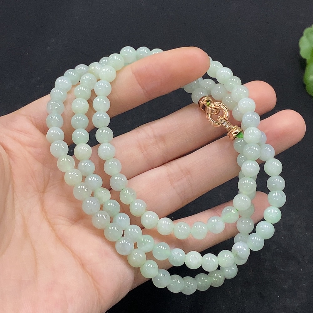 F35090095 Jadeite Bead Necklace Approx. 6mm Total Weight Approx. 38.37g Non-Gold Inlaid