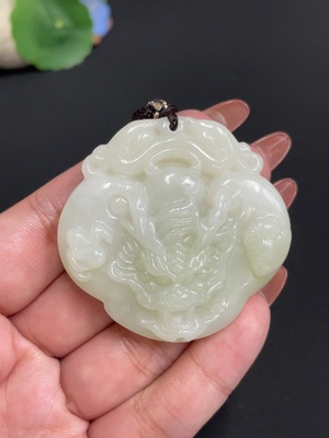 H34074310 Hetian Jade Pendant Dragon Total Weight approx. [with rope] 54.3g