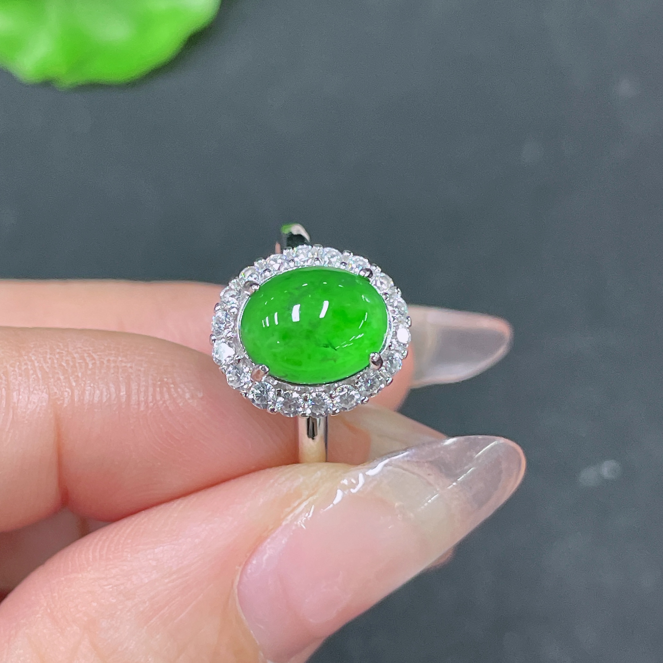 F34064188 Jadeite Inlaid Piece Non-Gold Adjustable Total Weight Approx. 2.62g