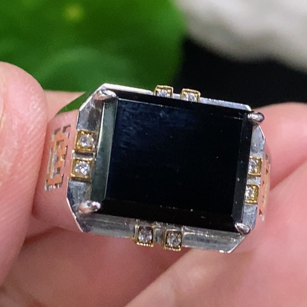 F33932429 Jadeite Inlaid Ring 18K Gold Size 18 Total Weight Approx. 8.8g