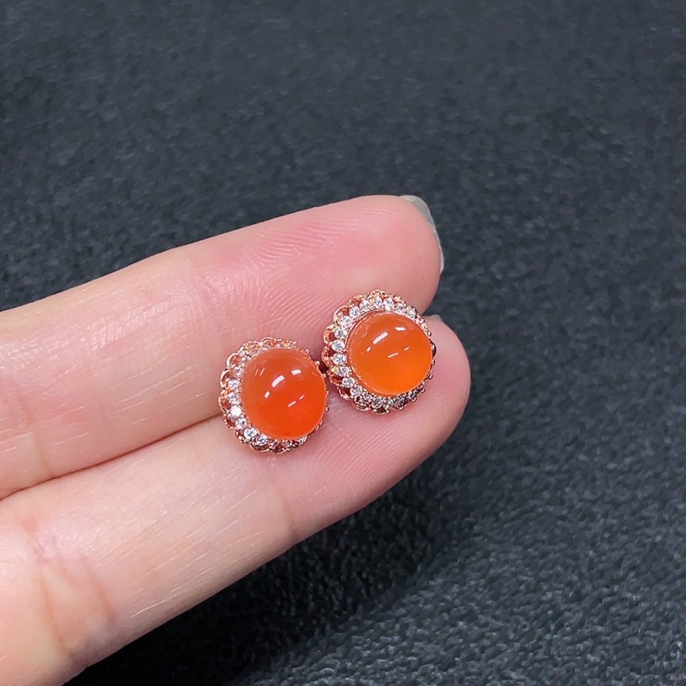 C34039434 Red Agate Earrings Non-Gold Total Weight Approx. 2.07g Size 7mm