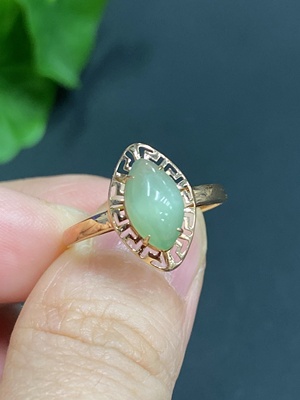 H20214754 Hetian Jade Inlaid Ring, 18k Gold, Size 14, Total Weight Approx. 0.8g