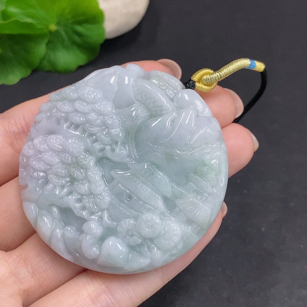 F34035503 Jadeite Landscape Pendant, Total Weight Approximately 70.8g (Including Rope)