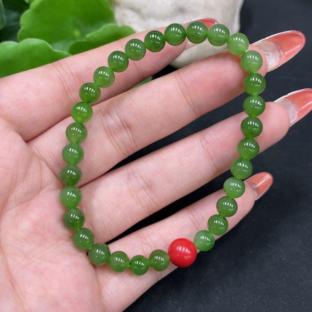 H35112473 Hetian Jade Jasper Bracelet, approx. 5.8mm, total weight about 10.7g, with non-Hetian Jade beads
