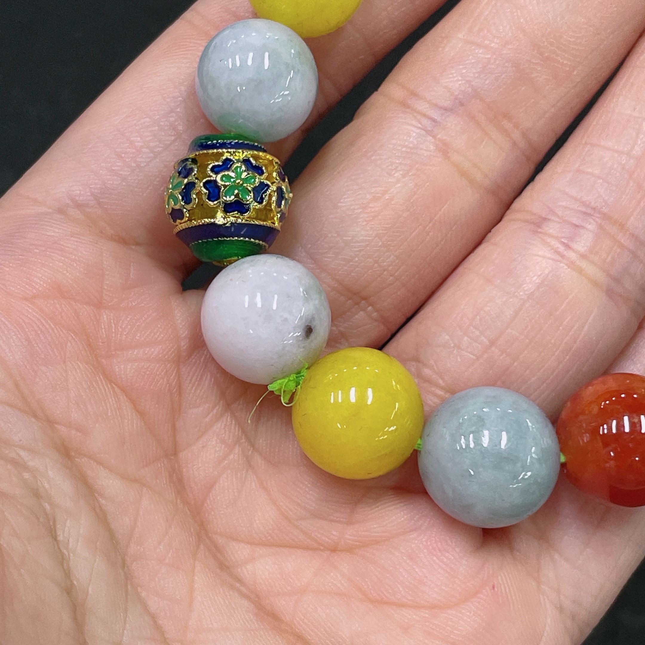 F35137591 Jadeite Bracelet Approx. 13.5mm Red & Yellow Beads Non-Type A Total Weight About 52.63g