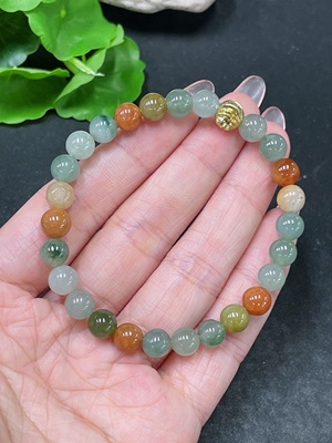 F34020618 Jadeite Bracelet Non-Gold Yellow Red Color Origin Undetermined Total Weight Approx.18g Size Approx.7.1mm