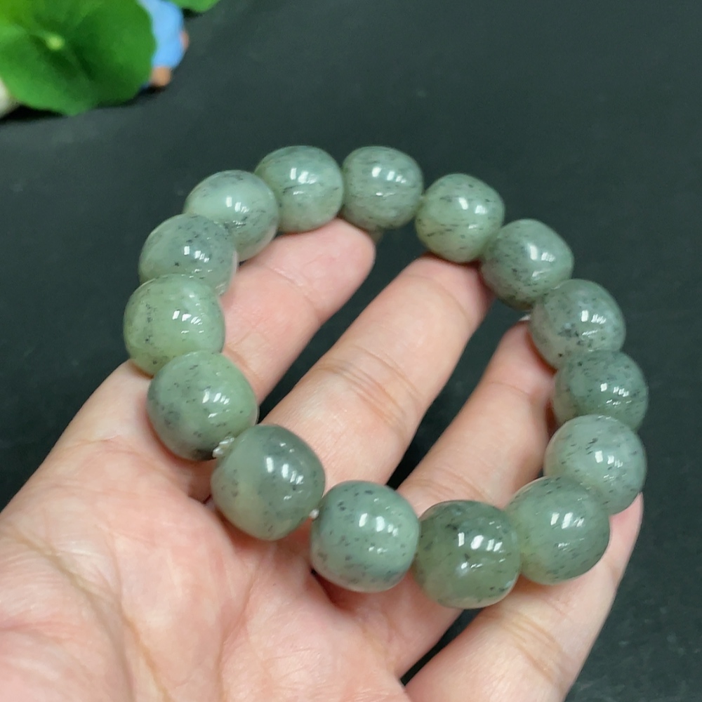 H30464506 Hetian Jade Bead Bracelet, Approx. 13.7 mm, Total Weight Approx. 69.4g