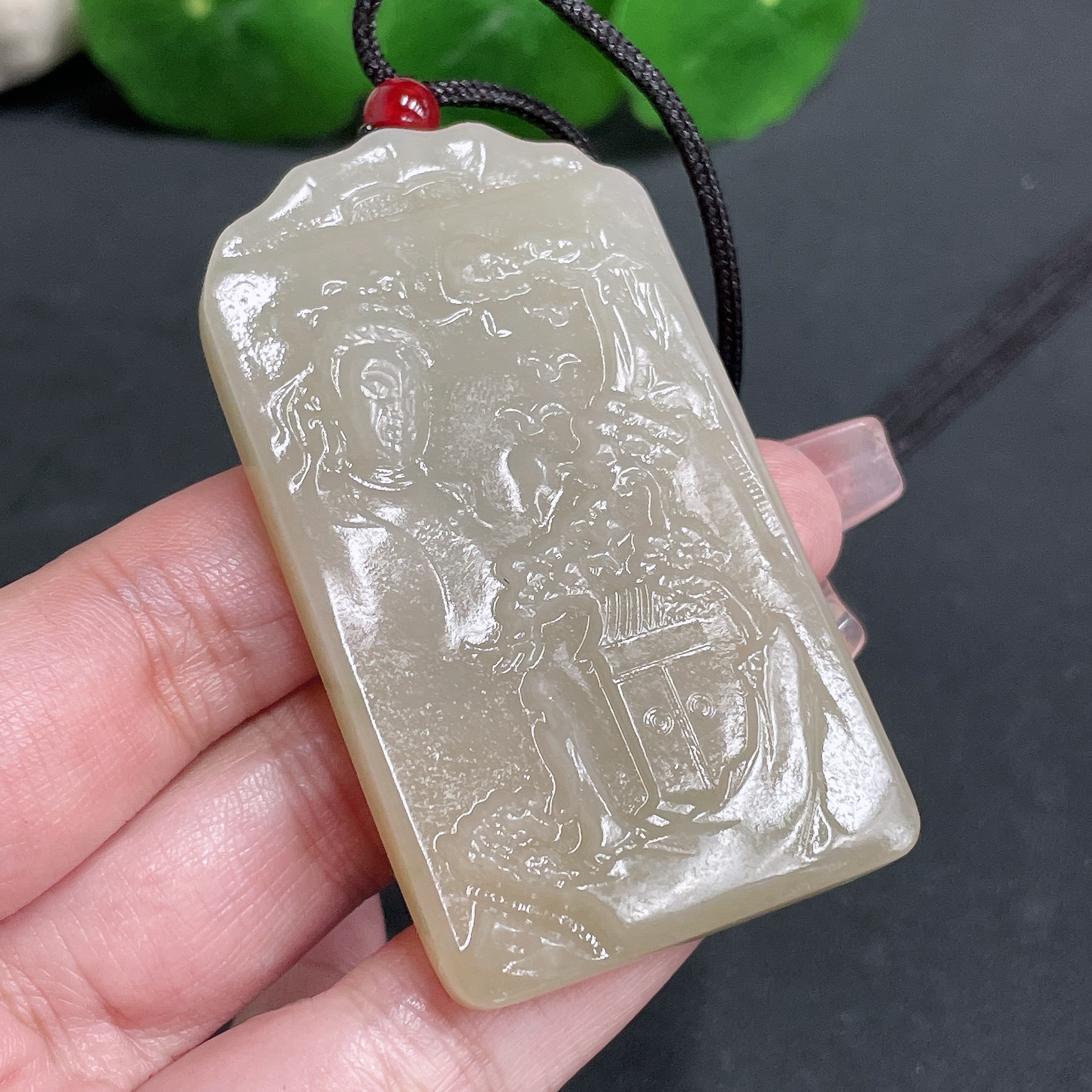 H17915134 Hetian Jade Pendant Guanyin with Cord Total Weight 49.91g