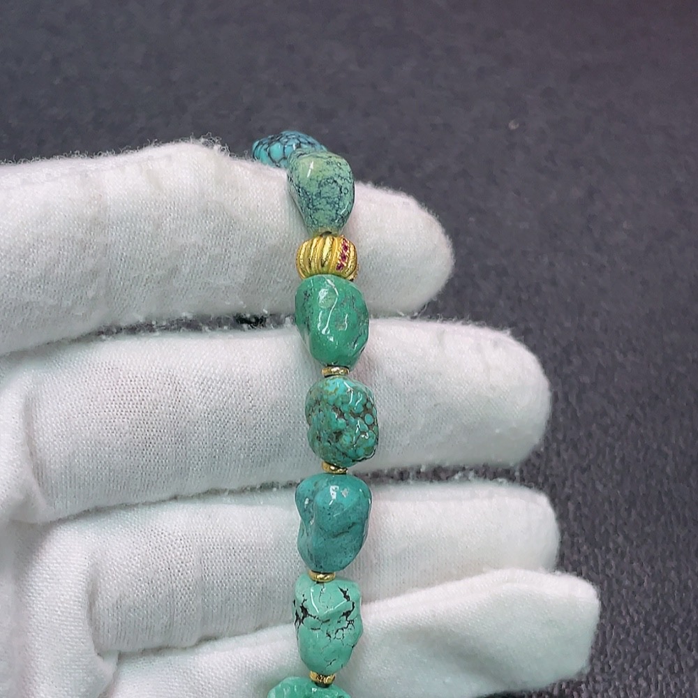 C34038427 Turquoise bead bracelet with mineral inclusions, non-gold, total weight approx.15.84g, bead size 10.3mm (mineral-included)