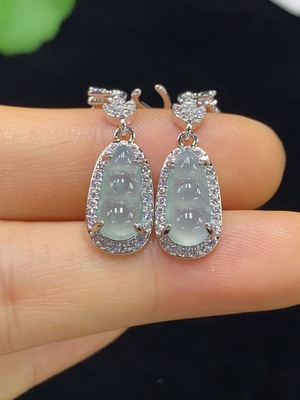 F34044773 Jadeite Inlaid Earrings Non-Gold Total Weight Approx. 3.38g