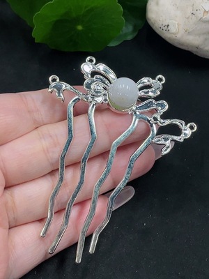 F35128405 Jadeite Inlaid Hairpin Total Weight Approx.9.3g (Non-Gold Inlaid)