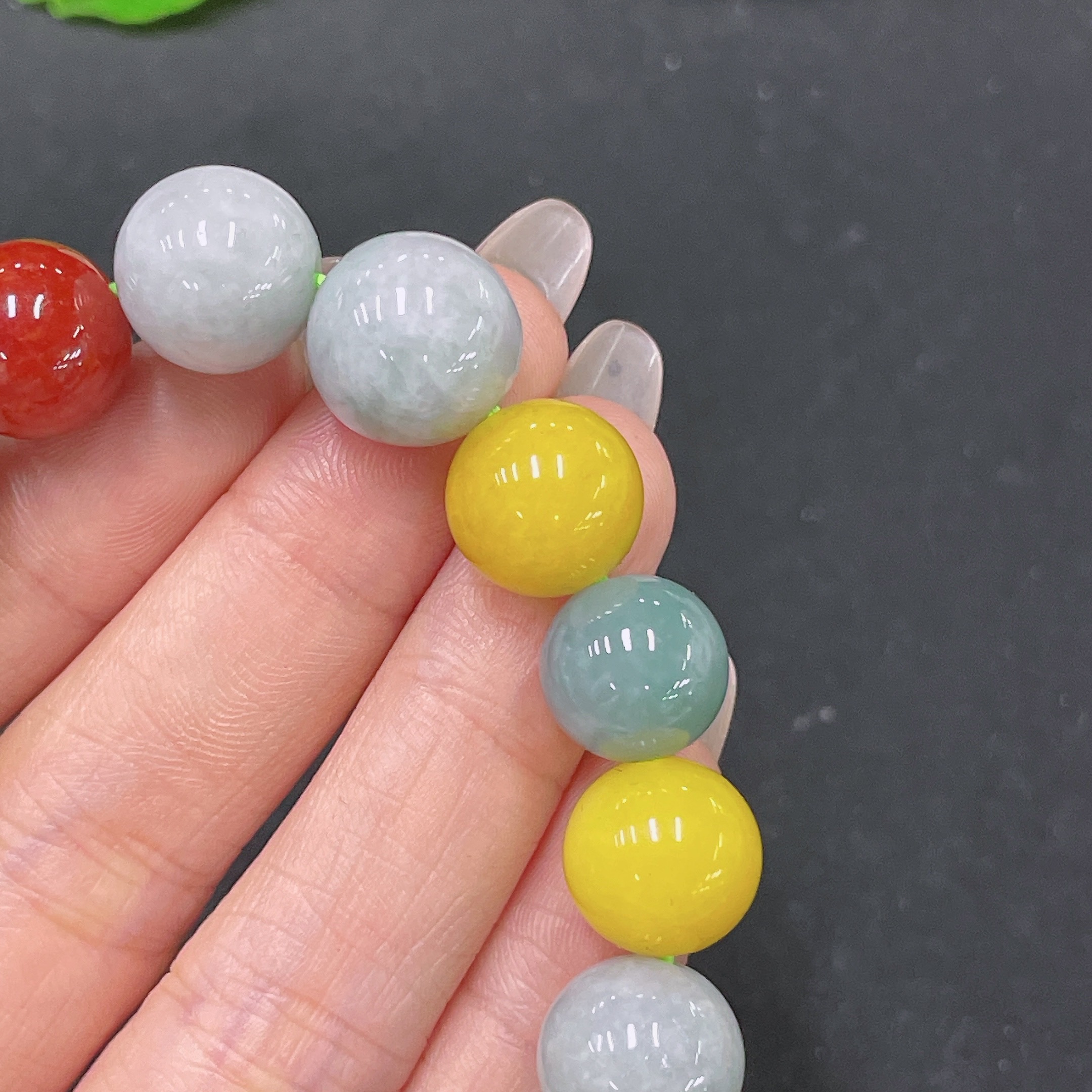 F35137591 Jadeite Bracelet Approx. 13.5mm Red & Yellow Beads Non-Type A Total Weight About 52.63g