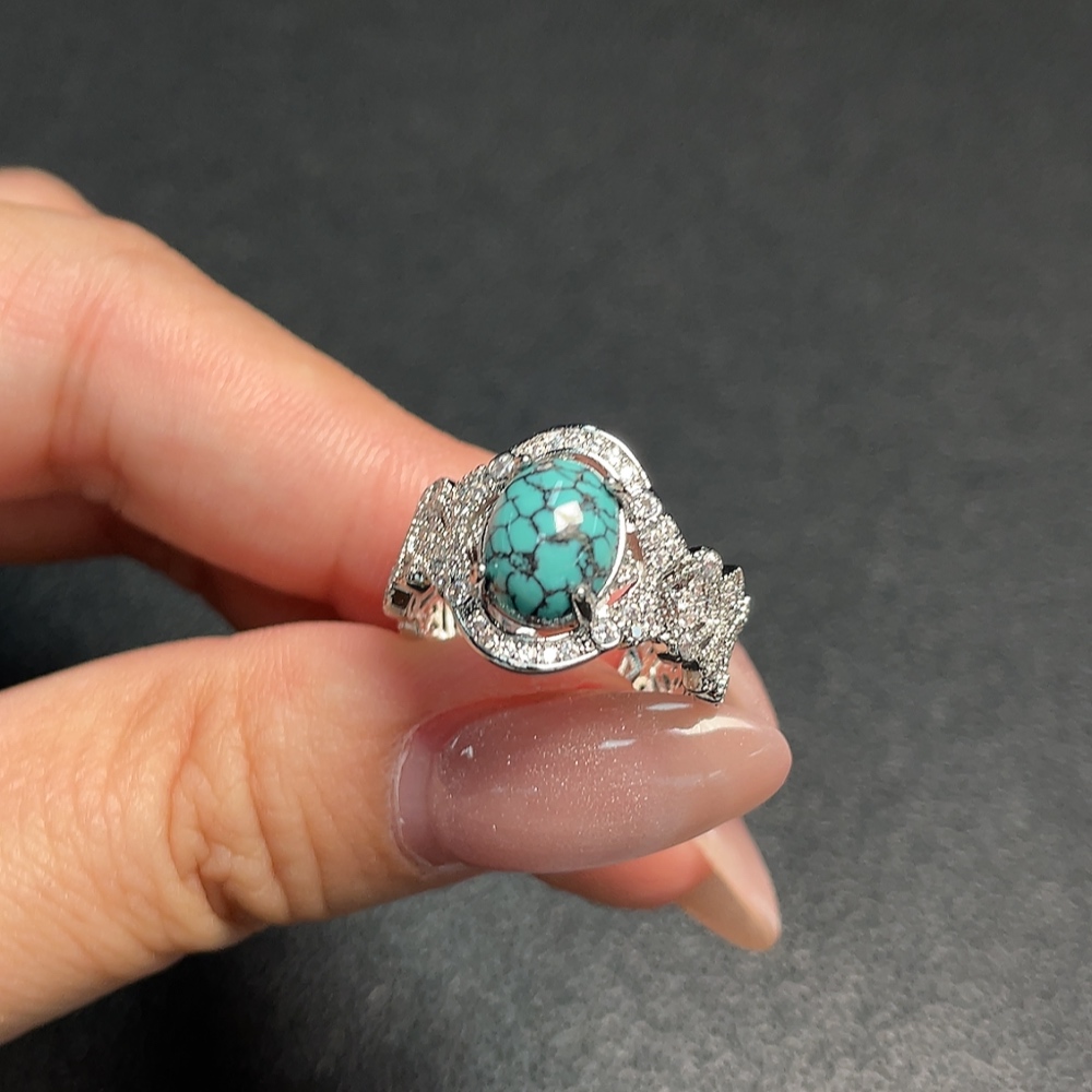 C34991572 Turquoise Ring with Other Mineral Components, Adjustable, Non-Gold, Total Weight Approx. 3.73g (Including Minerals)