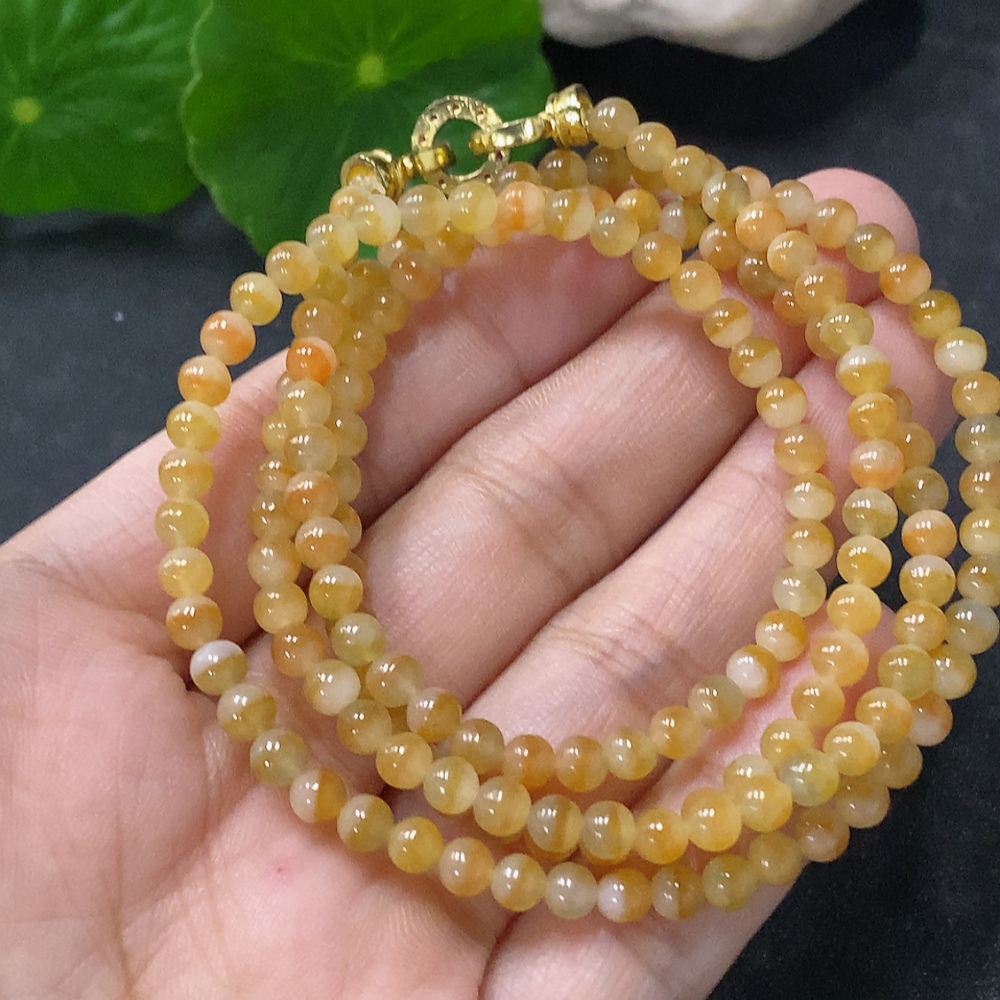 F33942890 Jadeite Bead Necklace Approx. 4mm Non-Gold Total Weight Approx. 17.38g Yellow Part Color Origin Undetermined