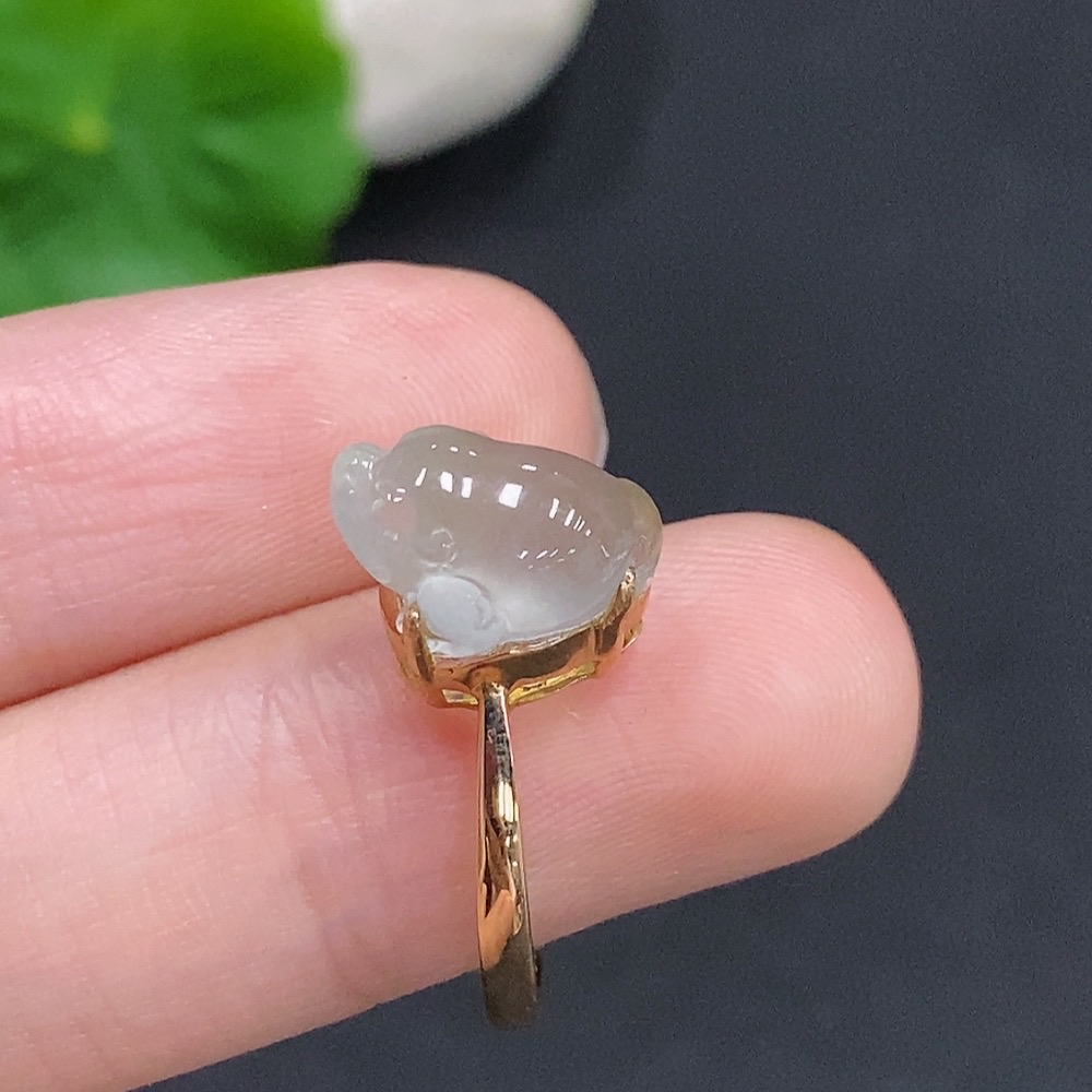 F33906484 Jadeite Three-legged Golden Toad Inlaid Ring 18k Gold Total Weight Approx. 2.8g Size 12