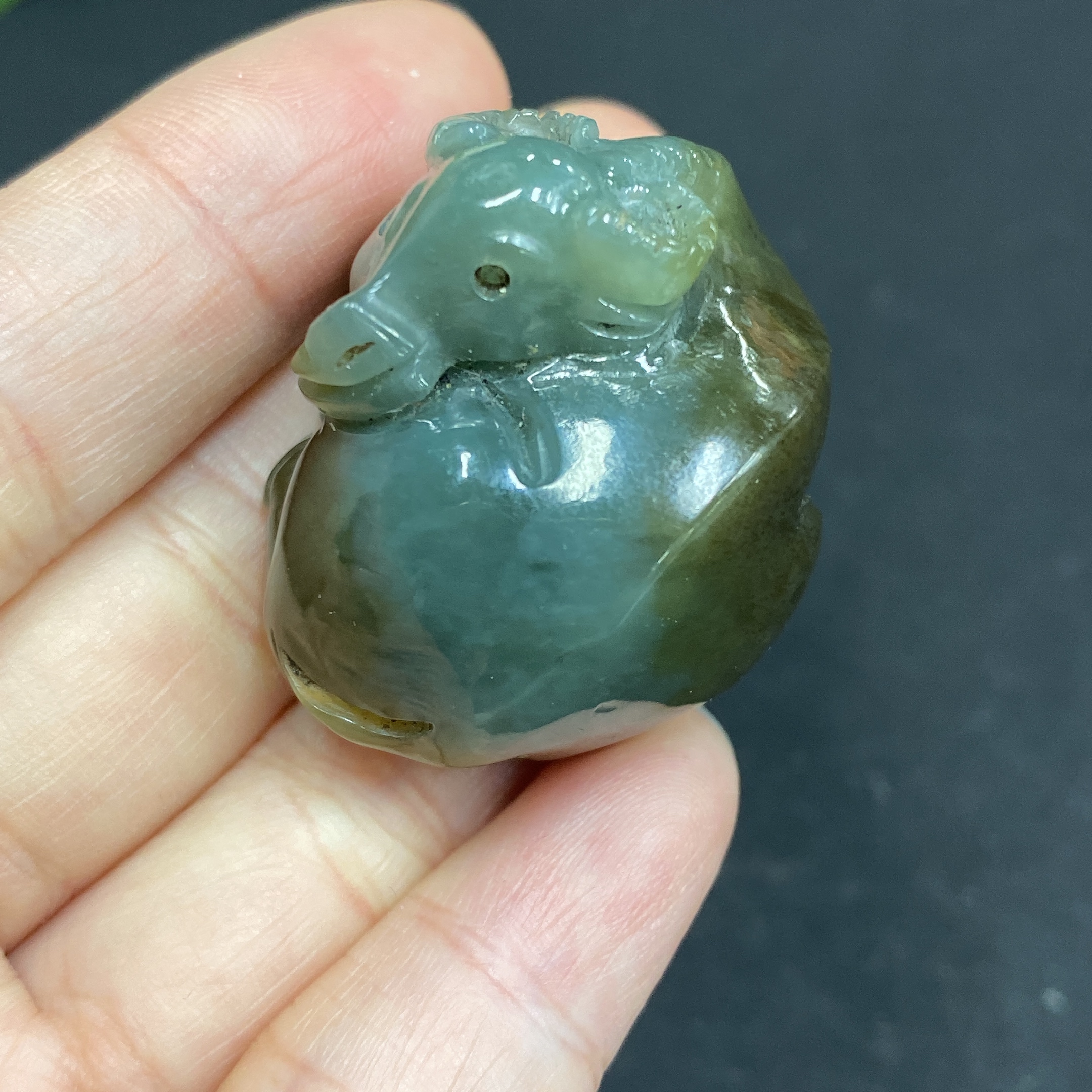 H33939693 Hetian Jade Pendant Ox Total Weight Approx. (Including Rope) 33.9g