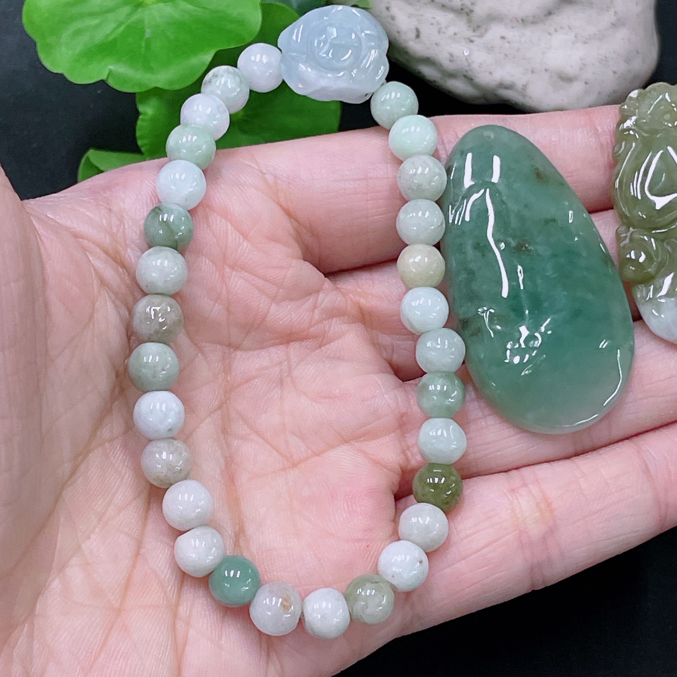 F33919958 Jadeite Pendant + Bracelet Approx. 6.5mm