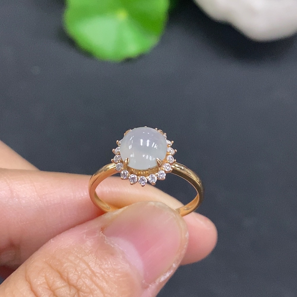 F23569279 Jadeite Cabochon Ring 18K Gold Size 14 Total Weight Approx.1.8g