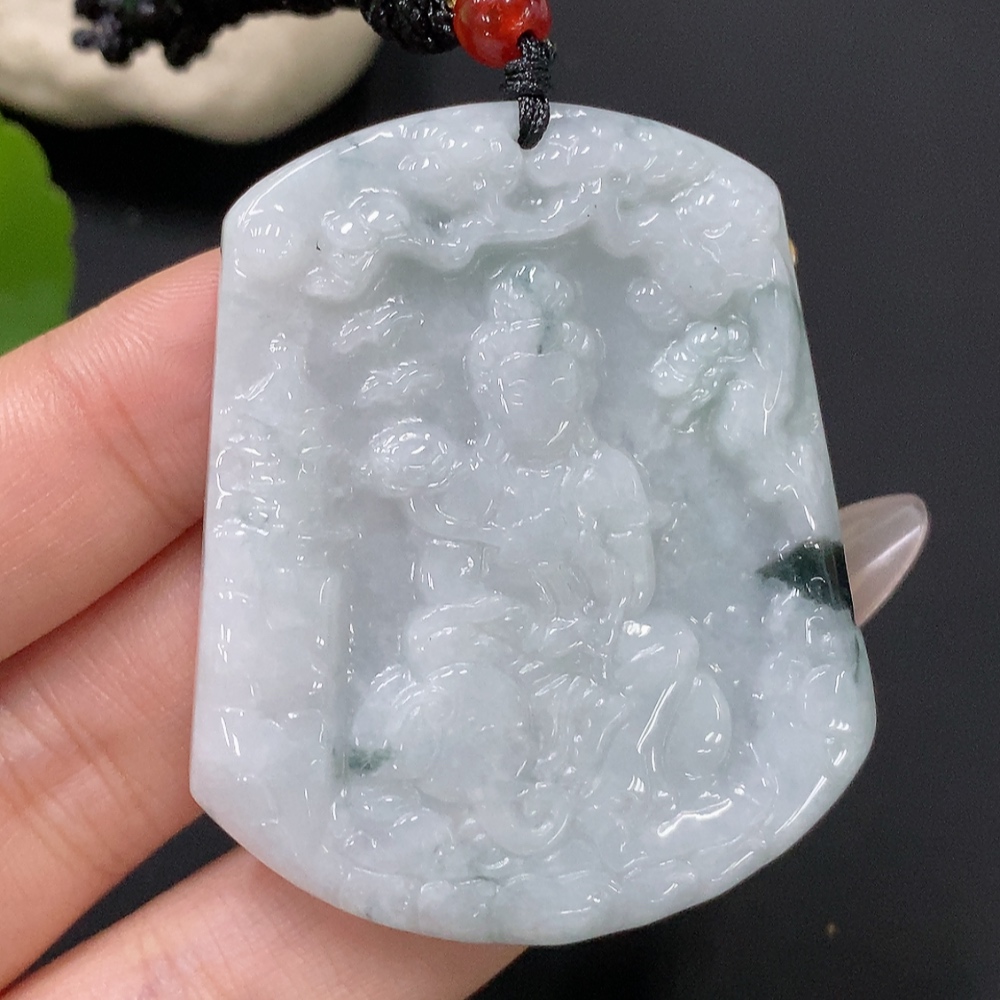 F29436219 Jadeite Pendant Guanyin with Non-A Grade Beads Total Weight Approx. 32.5g