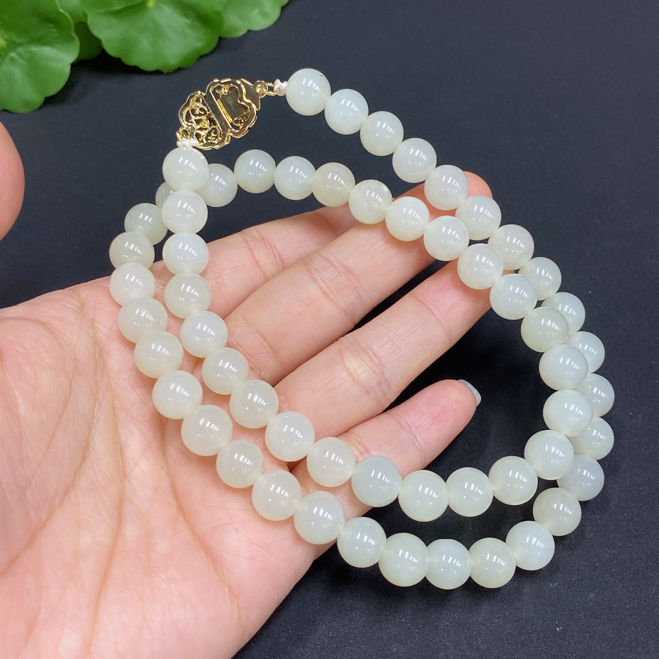 H32795424 Hetian Jade Bead Necklace, Approx. 8.3mm, Non-Gold-Inlaid, Total Weight Approx. 53.4g