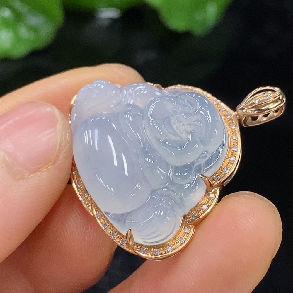 F25923543 Jadeite Buddha Pendant with 18K Gold Setting, Total Weight Approx. 5.83g