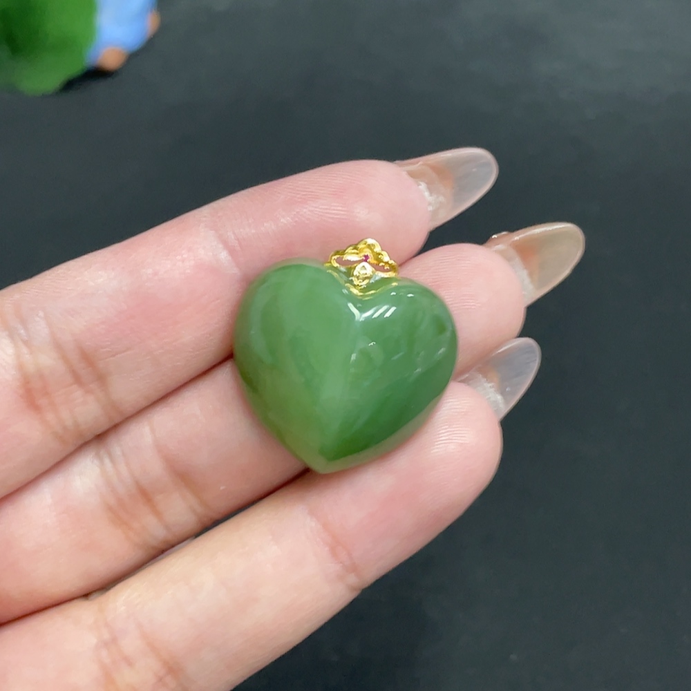 H32699609 Hetian Jade Pendant with Inlay - Heart, Total Weight Approx. 8.5g, 18k