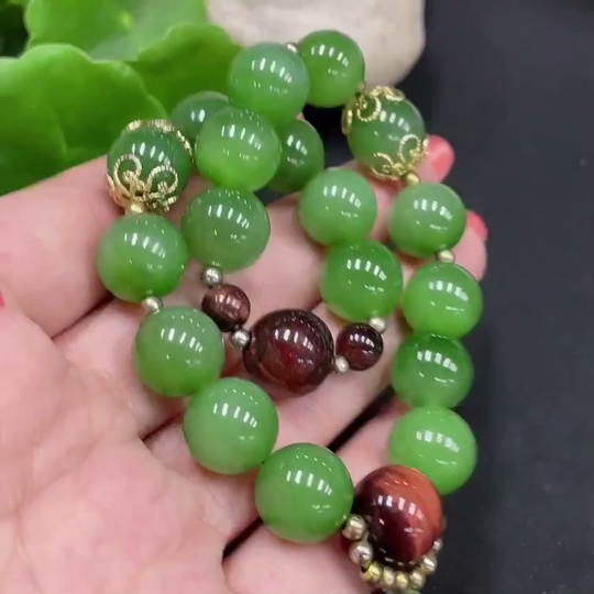 H34026077 Hetian Jade Bracelet Approx.11.5mm Total Weight Approx.56.1g (Including String) Non-Hetian Jade Beads Non-Gold